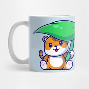 Cute Tiger Holding Leaf Cartoon Mug